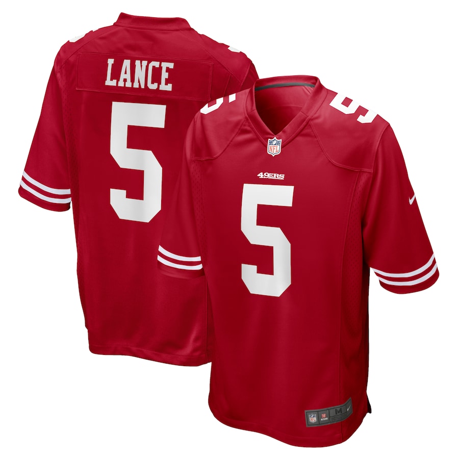 Custom Youth San Francisco 49ers #5 Trey Lance Nike Scarlet 2021 NFL Draft First Round Pick Game Jersey->houston texans->NFL Jersey